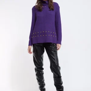 Lola Casademunt Punto<Jersey cuello alto con tachas NEGRO