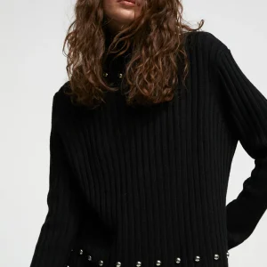 Lola Casademunt Punto<Jersey cuello alto con tachas NEGRO