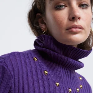 Lola Casademunt Punto<Jersey cuello alto con tachas NEGRO