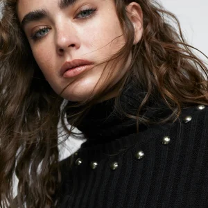 Lola Casademunt Punto<Jersey cuello alto con tachas NEGRO