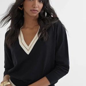 Lola Casademunt Punto<Jersey cuello pico NEGRO-CRUDO
