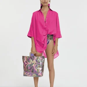 Lola Casademunt Camisas Y Blusas | Baño<Kaftan corto kimono FUCSIA