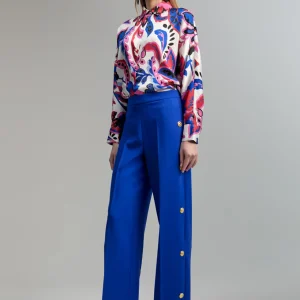 Lola Casademunt Pantalones<Pantalón detalle snaps AZULMEDIO