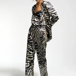 Lola Casademunt Animal Print | Pantalones<Pantalón palazzo cebra NEGRO-CRUDO