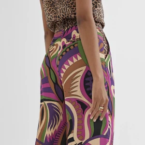 Lola Casademunt Pantalones<Pantalón palazzo fluido LILA-NEGRO