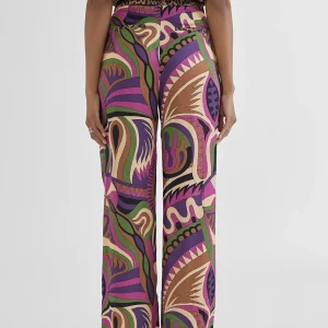 Lola Casademunt Pantalones<Pantalón palazzo fluido LILA-NEGRO