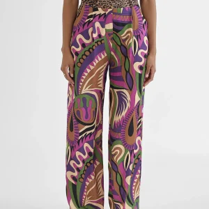 Lola Casademunt Pantalones<Pantalón palazzo fluido LILA-NEGRO