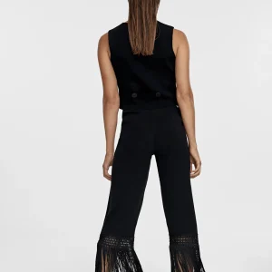Lola Casademunt Pantalones<Pantalón punto flecos NEGRO