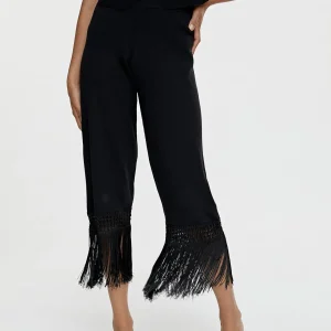 Lola Casademunt Pantalones<Pantalón punto flecos NEGRO