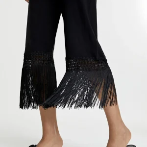Lola Casademunt Pantalones<Pantalón punto flecos NEGRO