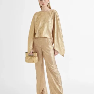 Lola Casademunt Pantalones<Pantalón recto dorado y tornasolado ROSA