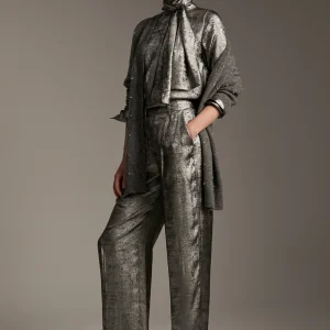 Lola Casademunt Pantalones<Pantalón recto laminado PLATEADO