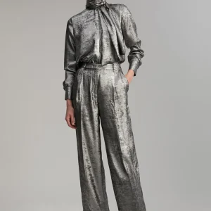 Lola Casademunt Pantalones<Pantalón recto laminado PLATEADO