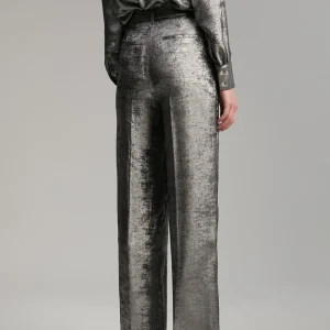 Lola Casademunt Pantalones<Pantalón recto laminado PLATEADO