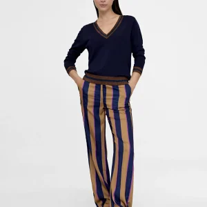Lola Casademunt Pantalones<Pantalén satén rayas AZUL-MARRON