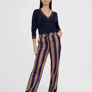 Lola Casademunt Pantalones<Pantalén satén rayas AZUL-MARRON