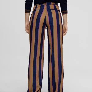 Lola Casademunt Pantalones<Pantalén satén rayas AZUL-MARRON