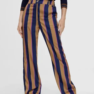 Lola Casademunt Pantalones<Pantalén satén rayas AZUL-MARRON