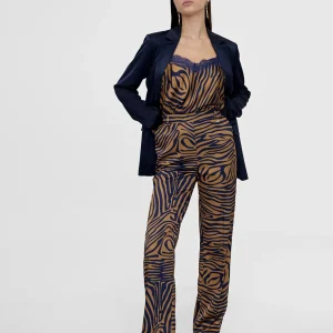 Lola Casademunt Pantalones<Pantalon recto estampado animal MARRON-AZUL