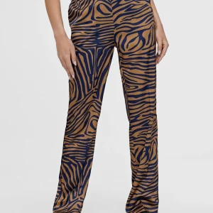 Lola Casademunt Pantalones<Pantalon recto estampado animal MARRON-AZUL