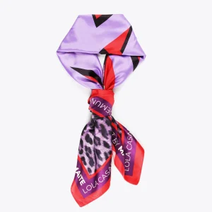 Lola Casademunt Accesorios<Pañuelo animal leopardo lilas LILA-ROJO