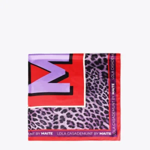 Lola Casademunt Accesorios<Pañuelo animal leopardo lilas LILA-ROJO