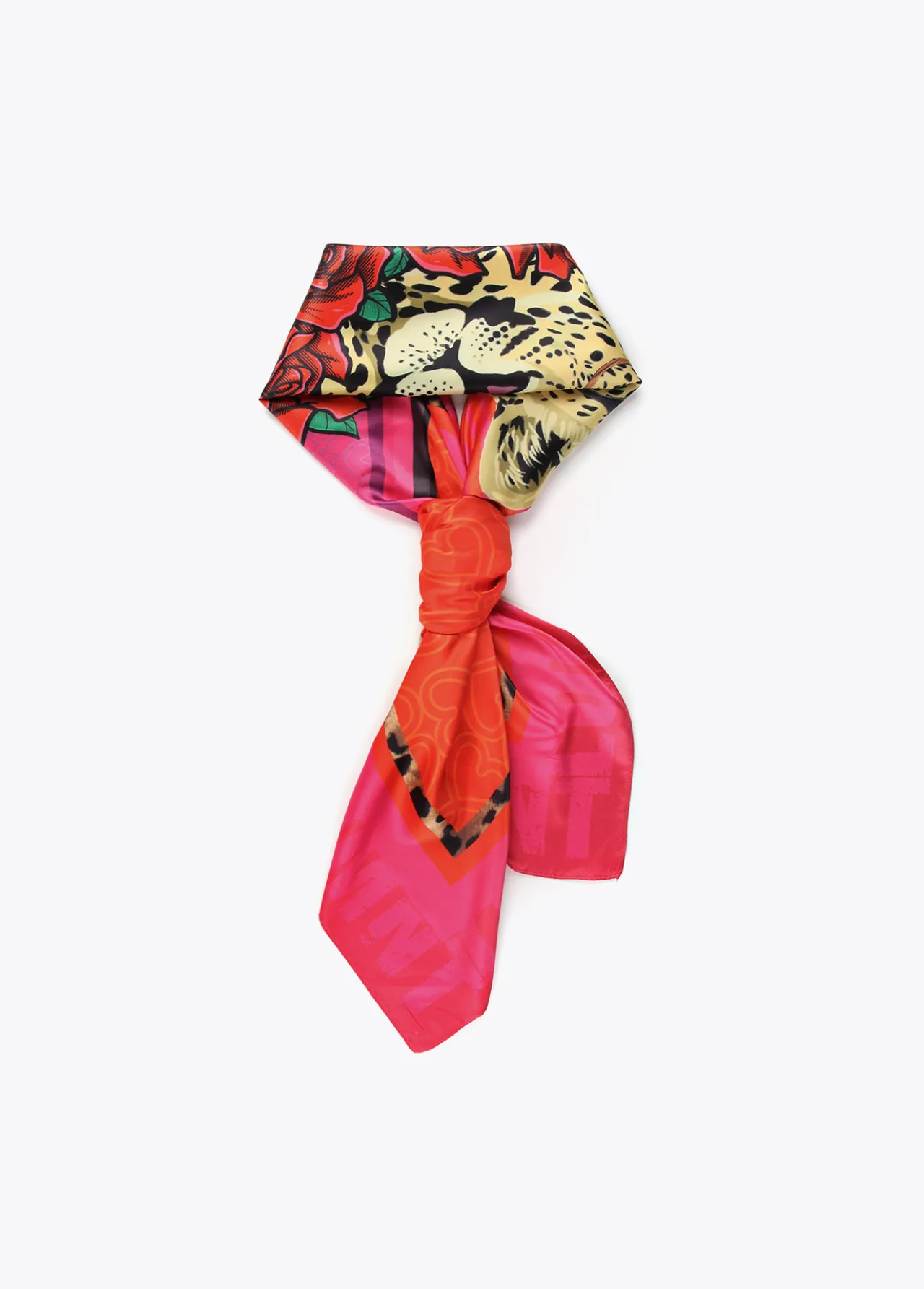 pauelo_leopardo_y_flores_1.webp Lola Casademunt Animal Print | Bufandas Y Pañuelos<Pañuelo leopardo y flores ROJO-LILA