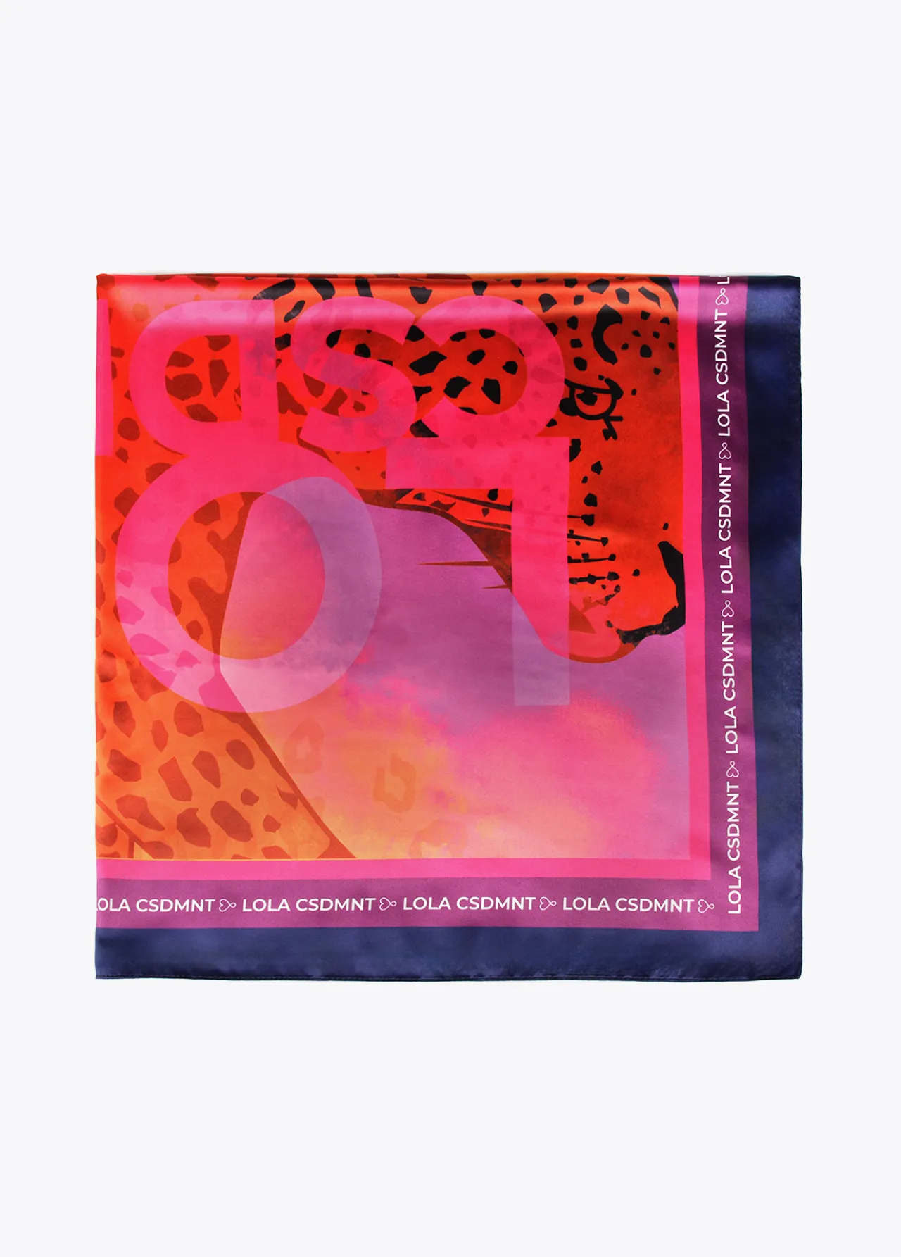 pauelo_leopardo_y_logo_2.webp Lola Casademunt Animal Print | Bufandas Y Pañuelos<Pañuelo leopardo y logo NARANJA-LILA