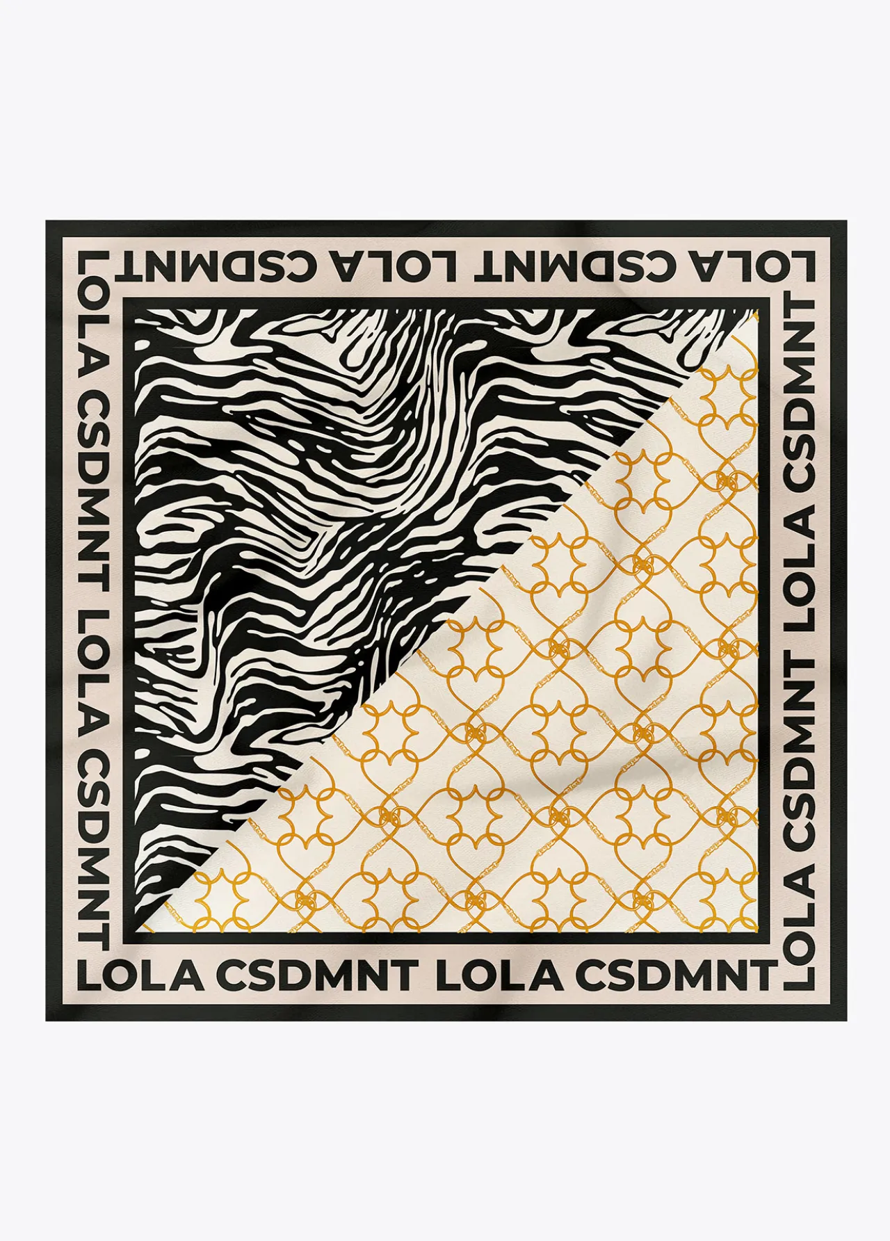 pauelo_satinado_animal_y_corazones_0.webp Lola Casademunt Animal Print | Bufandas Y Pañuelos<Pañuelo satinado animal y corazones NEGRO-CRUDO