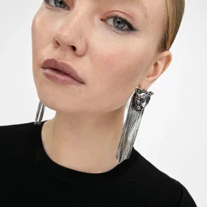Lola Casademunt Bisuteria<Pendientes cabeza de leopardo PLATEADO
