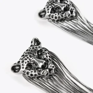 Lola Casademunt Bisuteria<Pendientes cabeza de leopardo PLATEADO