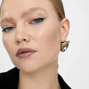 Lola Casademunt Bisuteria<Pendientes cara leopardo DORADO