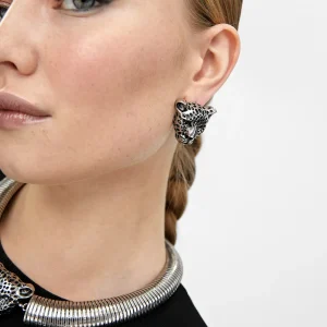 Lola Casademunt Bisuteria<Pendientes cara leopardo DORADO