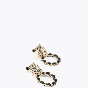 Lola Casademunt Bisuteria<Pendientes cara leopardo y aro DORADO