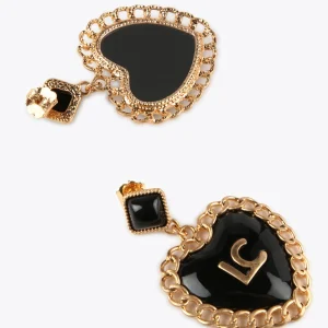 Lola Casademunt Pendientes<Pendientes corazón encadenado METAL-NEGRO
