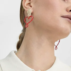 Lola Casademunt Bisuteria<Pendientes corazón lacado ROJO
