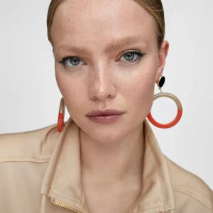 Lola Casademunt Bisuteria<Pendientes de aro bicolor MARRON-ROJO