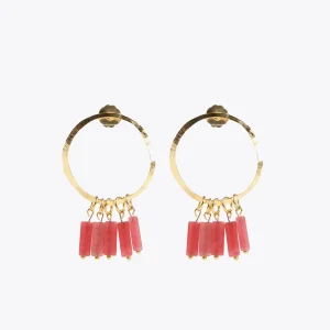Lola Casademunt Bisuteria<Pendientes de aro con piedras naturales CORAL