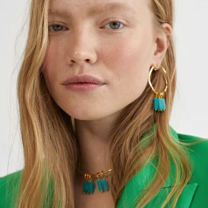 Lola Casademunt Bisuteria<Pendientes de aro con piedras naturales CORAL