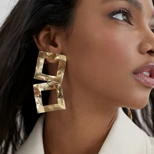 Lola Casademunt Bisuteria<Pendientes s doble cuadrado DORADO