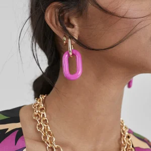 Lola Casademunt Bisuteria<Pendientes dos piezas FUCSIA
