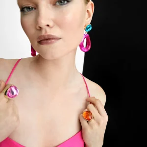 Lola Casademunt Bisuteria<Pendientes dos piezas de colores FUCSIA