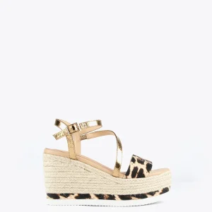Lola Casademunt Calzado<Sandalia cuña animal print CRUDO-NEGRO