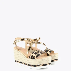 Lola Casademunt Calzado<Sandalia cuña animal print CRUDO-NEGRO