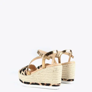Lola Casademunt Calzado<Sandalia cuña animal print CRUDO-NEGRO