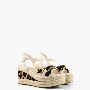 Lola Casademunt Calzado<Sandalia cuña con estampado animal CRUDO-METAL