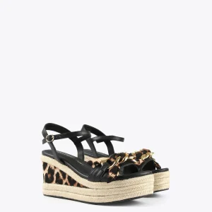 Lola Casademunt Calzado<Sandalia cuña con estampado animal CRUDO-METAL
