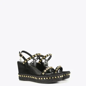 Lola Casademunt Calzado<Sandalia de cuña negra y tachas NEGRO-CRUDO