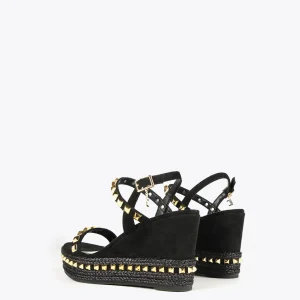 Lola Casademunt Calzado<Sandalia de cuña negra y tachas NEGRO-CRUDO