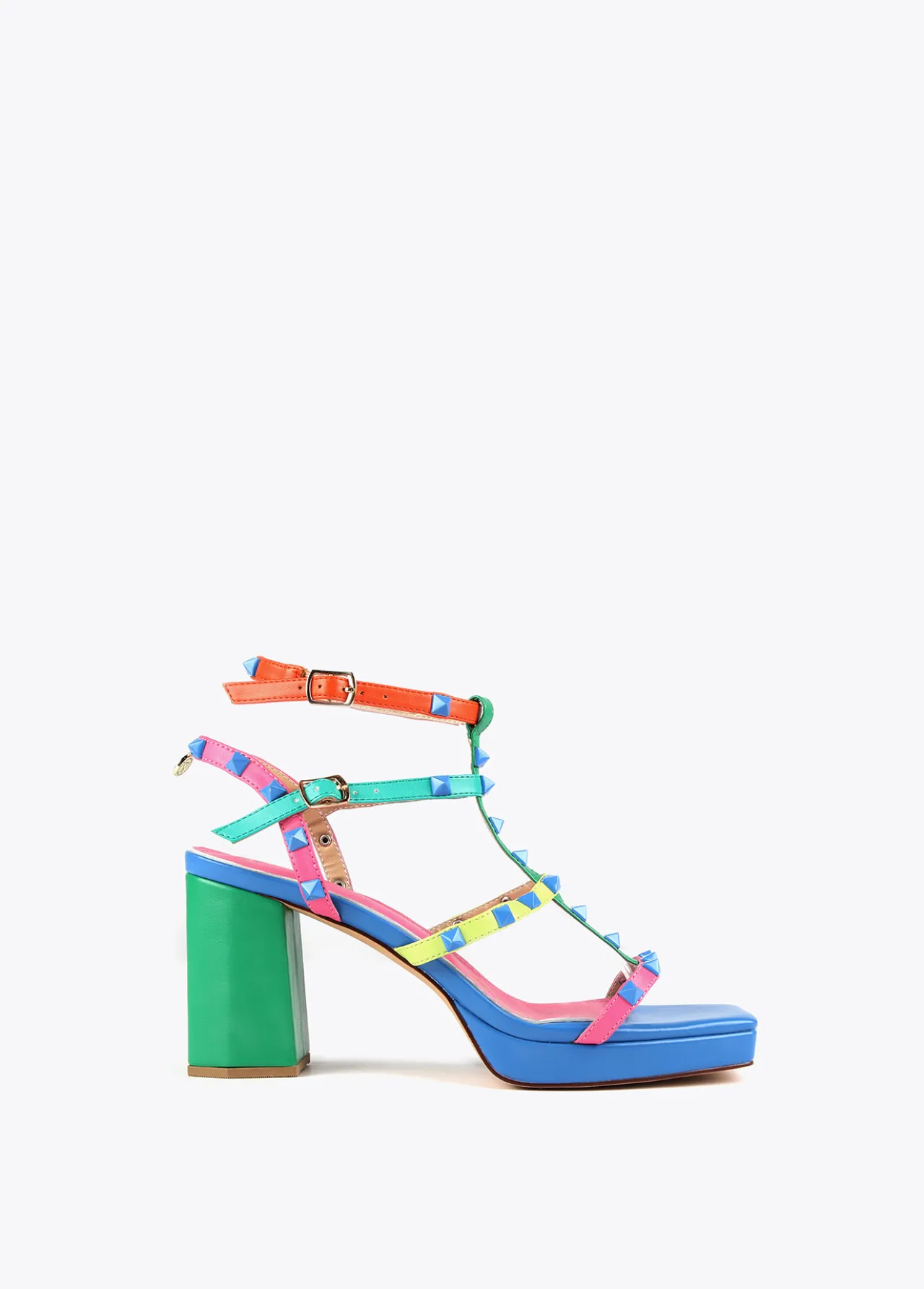 Lola Casademunt Calzado<Sandalia de tacón con tiras multicolor VERDE-ROSA